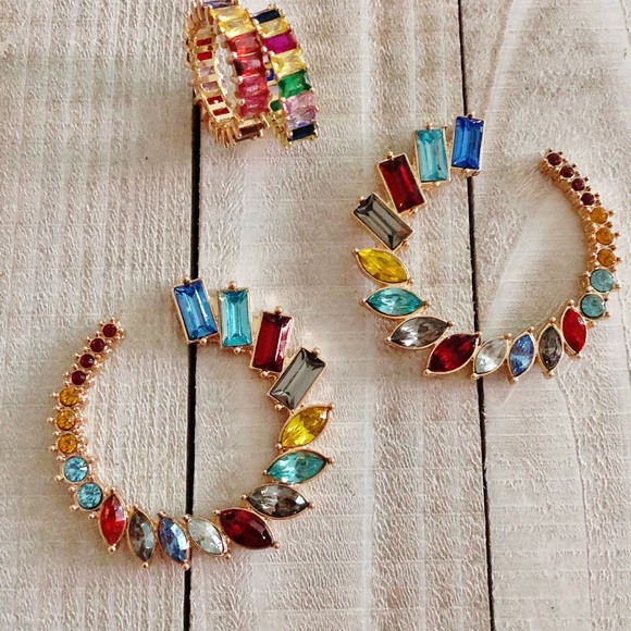 Gemstone Hoop Earrings Y15 - Picture 2 of 2